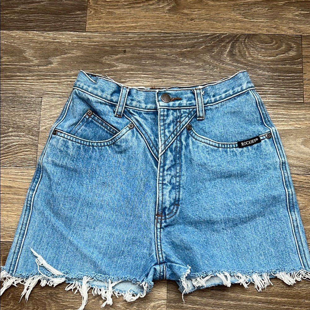 Rockies Blue Denim Frayed Cutoff Mini Shorts